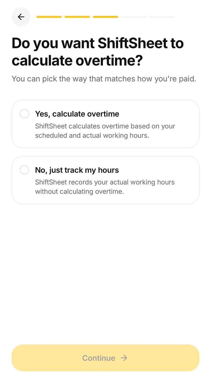ShiftSheet overtime setup